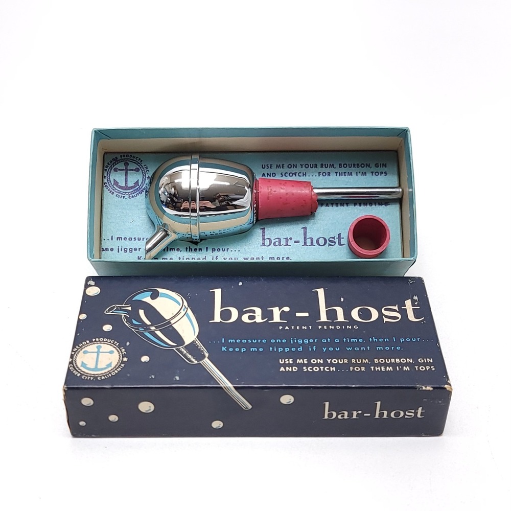 Vintage Anchor Products Bar‎ Host Jigger Pourer Stopper Chrome Barware MCM